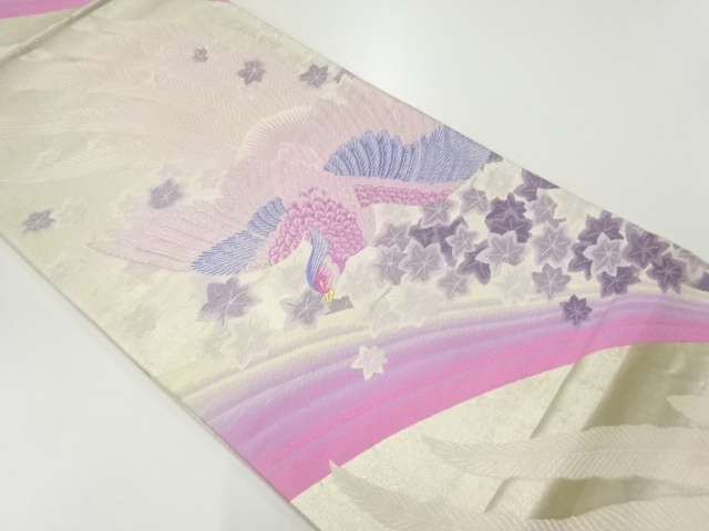 アンティーク　鳳凰に花模様織出し袋帯（材料）